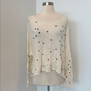 Wooden Ships Cropped Mohair & Wool Blend Sweater with Black Star Accents, Sz M/L